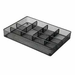 10-Compartment Black Metal Drawer Organizer