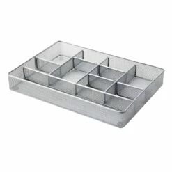 10-Compartment Silver Metal Drawer Organizer