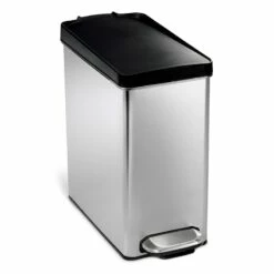 10L (2.6 Gal) Profile Step Can Brushed Stainless Steel With Black Plastic Lid