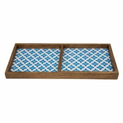 2-Compartment Blue Tile Wood Tray, 14" -comprehensive Shop 2 compartment blue tile wood tray 14 2