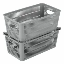 2-Pack Slide And Stack Shelf Storage Tote, Grey