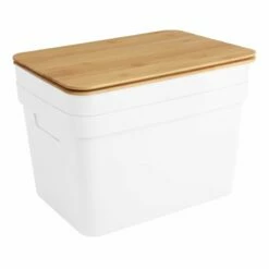 2-Pack White 15L Storage Bin With Bamboo Lid, Large