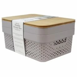 2-Piece Medium Storage Bins With Bamboo Lid, Mauve