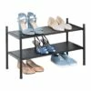 2-Shelf Punched Metal Shoe Rack, Black