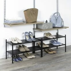 2-Shelf Punched Metal Shoe Rack, Black -comprehensive Shop 2 shelf punched metal shoe rack black 2