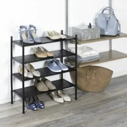 2-Shelf Punched Metal Shoe Rack, Black -comprehensive Shop 2 shelf punched metal shoe rack black 3