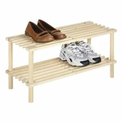 2-Tier Natural Wooden Shoe Rack