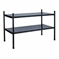 2-Tier Punch Metal Shoe Rack, Black