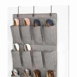 24-Pocket Over The Door Shoe Bag, Black Herringbone -comprehensive Shop 24 pocket over the door shoe bag black herringbone 4