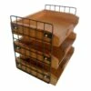 3-Tier Black Wooden Desk Organizer With Metal Grid