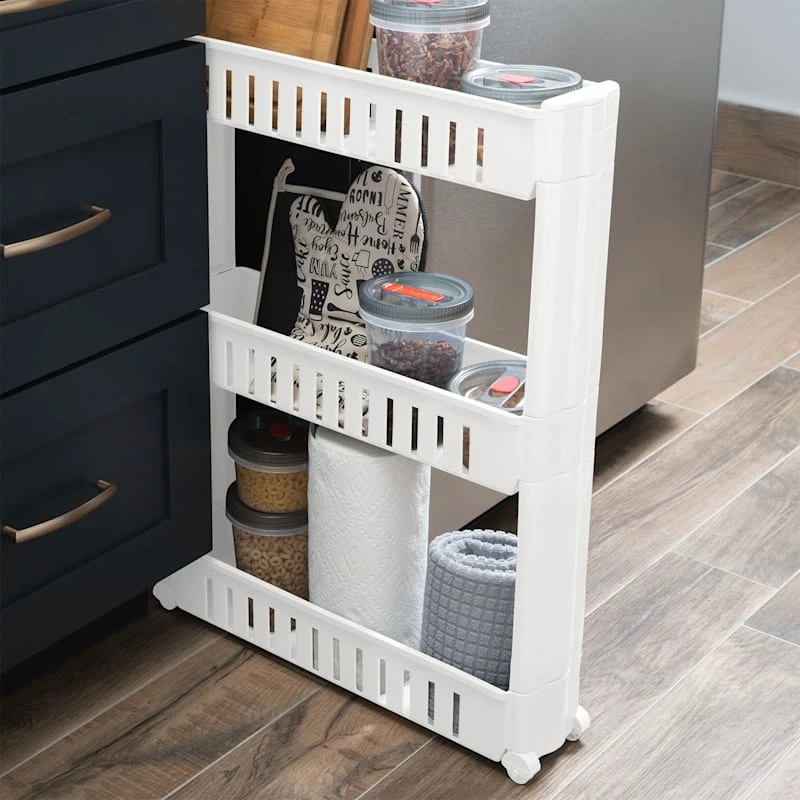 3-Tier Slim Rolling Organizer, White 3 3-Tier Slim Rolling Organizer, White - Image 3