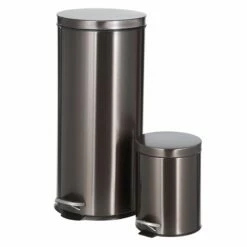 30l Black Stainless Steel Trash Can With Bonus 5l Bin