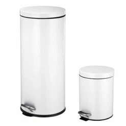 30l Round White Stainless Steel Trash Bin With Bonus 5l Bin