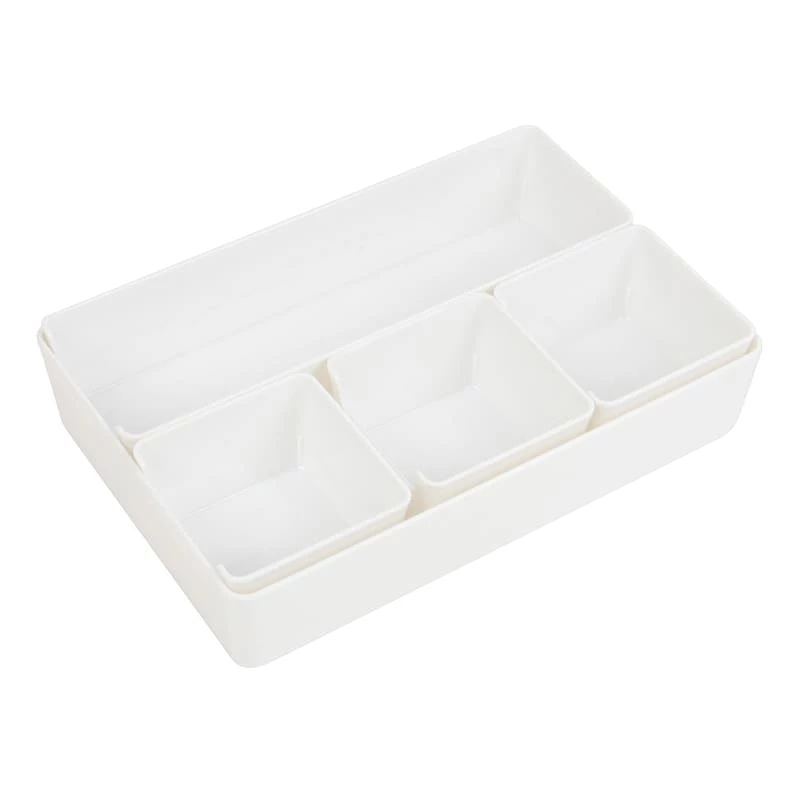 5-Pack Drawer Bin, White 1 5-Pack Drawer Bin, White