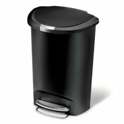 50L (13.2 Gal) Semi-Round Plastic Kitchen Step Trash Can With Lid Lock Black