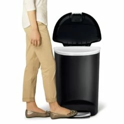 50L (13.2 Gal) Semi-Round Plastic Kitchen Step Trash Can With Lid Lock Black -comprehensive Shop 50l 13.2 gal semi round plastic kitchen step trash can with lid lock black 4