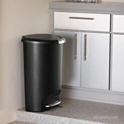 50L (13.2 Gal) Semi-Round Plastic Kitchen Step Trash Can With Lid Lock Black -comprehensive Shop 50l 13.2 gal semi round plastic kitchen step trash can with lid lock black 5