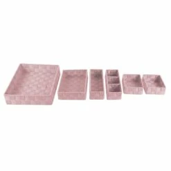 6-Piece Woven Storage Basket Set, Pearl Blush Pink
