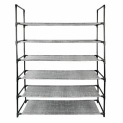 6-Tier Printed Shelf Shoe Rack, Black Linen