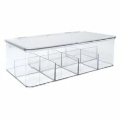 8-Compartment Clear Hinged Storage Bin, 10.8x6.5