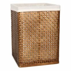 Antique Bronze Bamboo Wood Hamper With Liner, Large