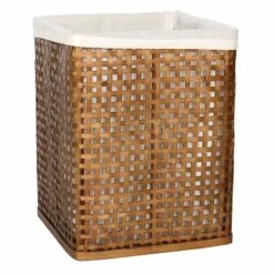 Antique Bronze Bamboo Wood Hamper With Liner, Medium