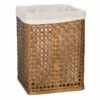 Antique Bronze Bamboo Wood Hamper With Liner, Small