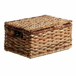 Bacburi Woven Abaca Storage Basket With Lid, Small