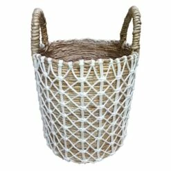 Banana Round Natural Basket/White Triangle Macrame Small