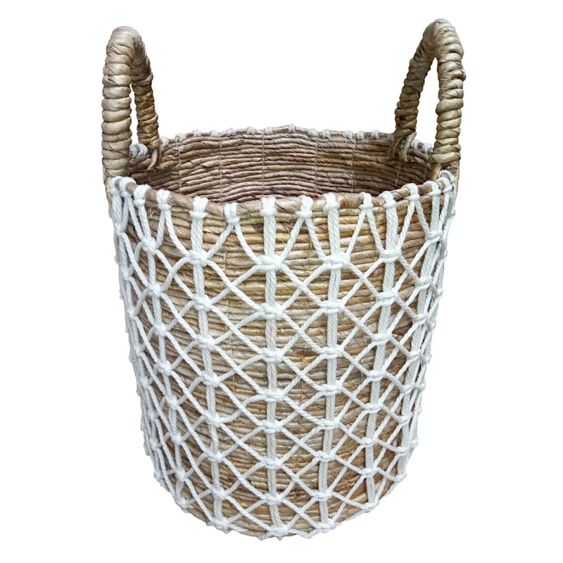 Banana Round Natural Basket/White Triangle Macrame Small 1 Banana Round Natural Basket/White Triangle Macrame Small