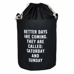 Better Days Are Coming Collapsible Laundry Hamper With Drawstring Liner, Black