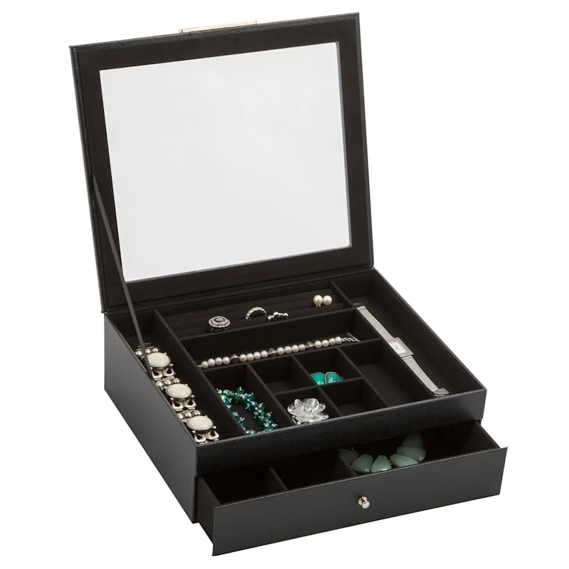 Black Jewelry Organizer With Clear Lid & Drawer 1 Black Jewelry Organizer With Clear Lid & Drawer