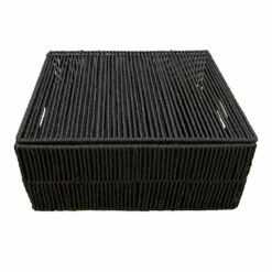 Black Paper Rope Storage Basket With Lid, Large