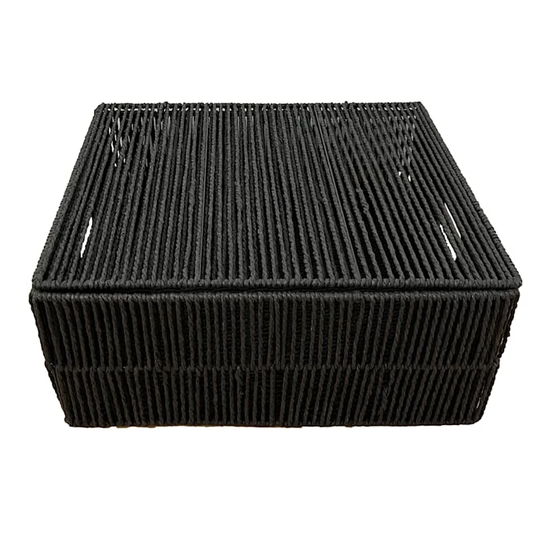 Black Paper Rope Storage Basket With Lid, Large 1 Black Paper Rope Storage Basket With Lid, Large