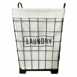 Black Square Metal Grid Laundry Hamper With Liner, Medium