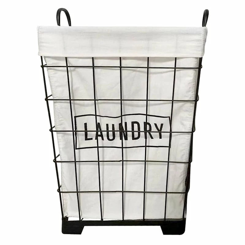 Black Square Metal Grid Laundry Hamper With Liner, Medium 1 Black Square Metal Grid Laundry Hamper With Liner, Medium