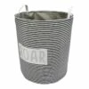 Black Striped Round Laundry Hamper, Medium