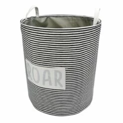 Black Striped Round Laundry Hamper, Medium
