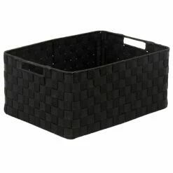 Black Weave Round Corner Storage Basket, Large