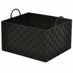 Black Weave Storage Basket With Handles, Black