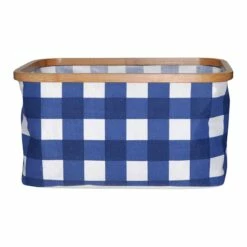 Blue Check Fabric Rectangle Basket, Large