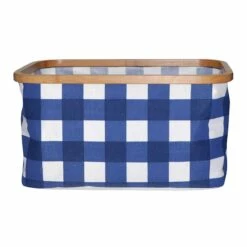 Blue Check Fabric Rectangle Basket, Small
