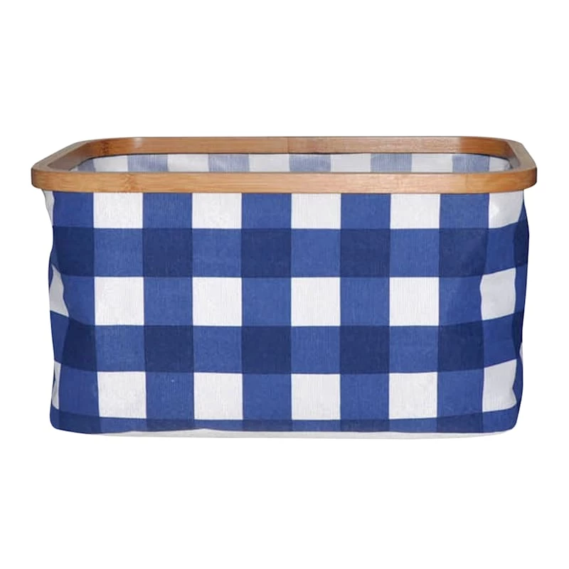 Blue Check Fabric Rectangle Basket, Small 1 Blue Check Fabric Rectangle Basket, Small