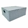 Blue Paper Rope Rectangle Storage Basket With Lid, Large