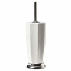 Brock White Ceramic Toilet Bowl Brush & Chrome Handle Base