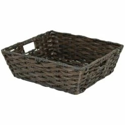 Brown Faux Rattan Storage Shelf Tote, Medium