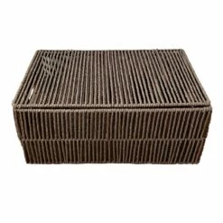 Brown Paper Rope Storage Basket With Lid, Medium