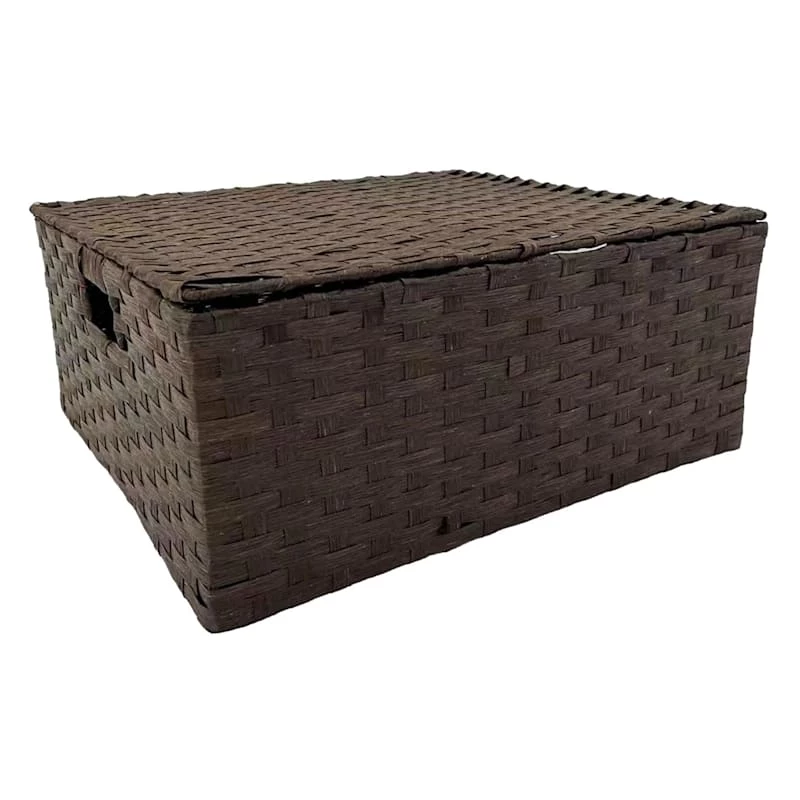 Brown Rectangle Paper Rope Basket With Lid, Large 1 Brown Rectangle Paper Rope Basket With Lid, Large