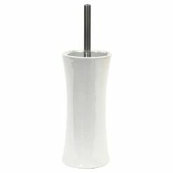 Burt White Ceramic Toilet Bowl Brush Holder & Chrome Handle