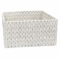 Chunky White Rectangle Fabric Storage Basket, Large